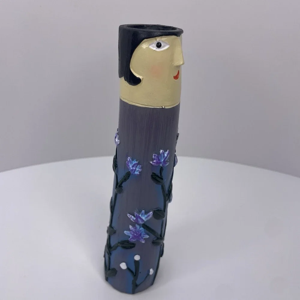 Creative Face Bud Resin Vases Boho Family‎ Set Of 2 Home Decor Orange/ Blue